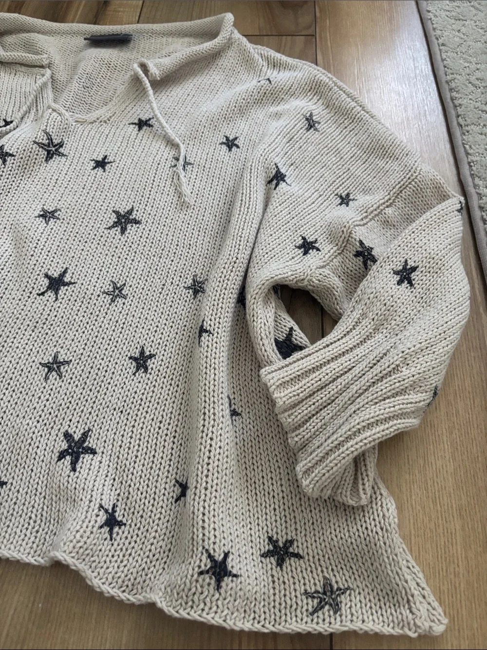WOODEN SHIPS STARFISH SEA STAR Beach coastal SWEATER Sz MED / LARGE Beige Crop